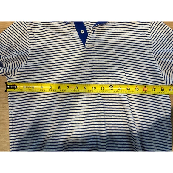 Massimo Dutti Blue White Striped Knit Polo Shirt Short Sleeve Retro Style Turkey - Picture 3 of 6